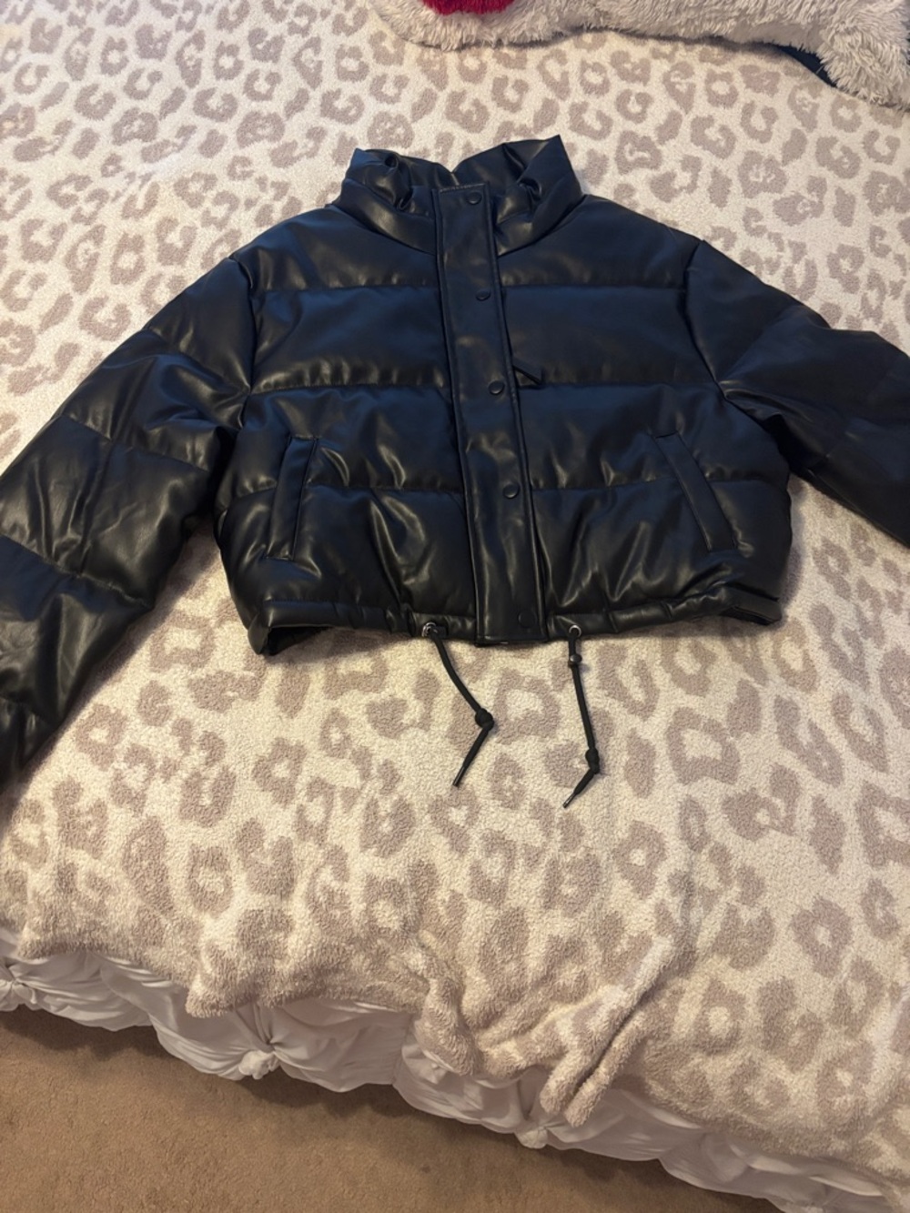 Love Tree Daux Leather cropped puffer jacket- size L